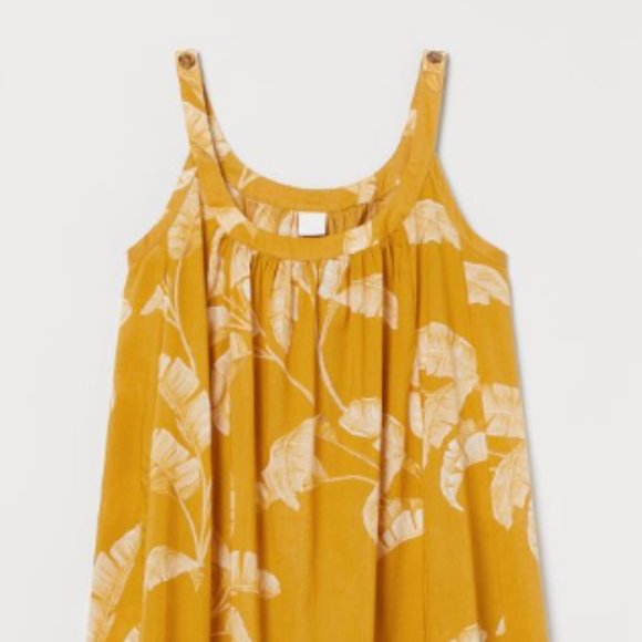 H&M Long Ruffled Leaf-Print Midi Dress - Picture 1 of 6